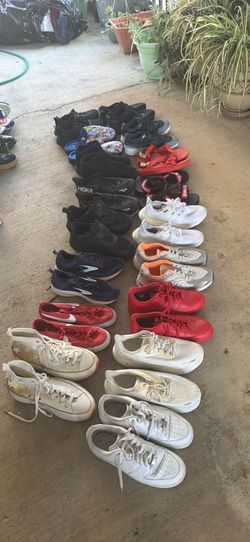 18 Pairs Men’s Shoes — Sizes 9.5-10 — Nike, Hoka, Adidas Ultraboost, Brooks, New Balance — RESELLER LOT — ALL FOR $XXX