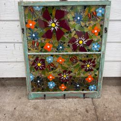 Stained Glass Type Flower Design Window Frame 