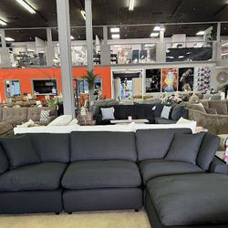 Couch Black Linen Modular Sectional / 4pc Brand New  Delivery And Financing Available 