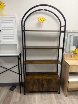 New 71” Arched Bookshelf with Open-door Storage