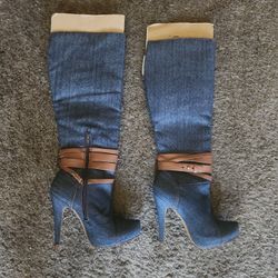 Andrea Denim Thigh High Boots 7.5