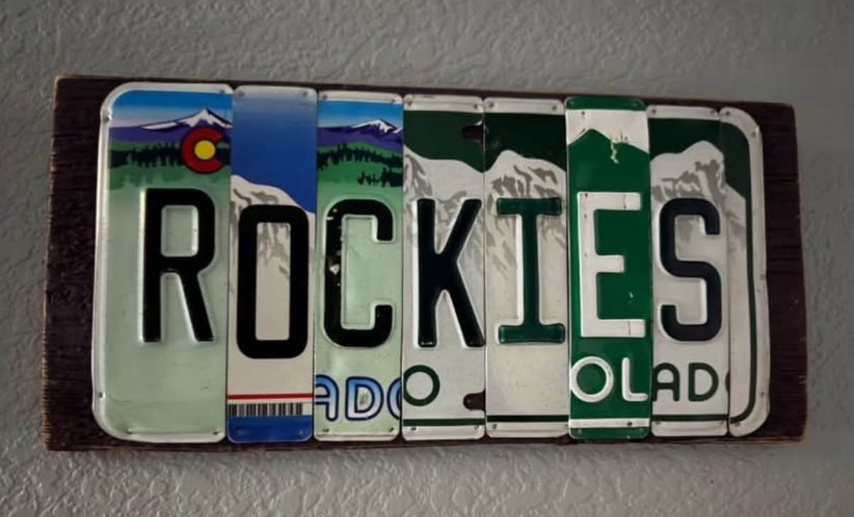 Homemade wooden Rockies plate