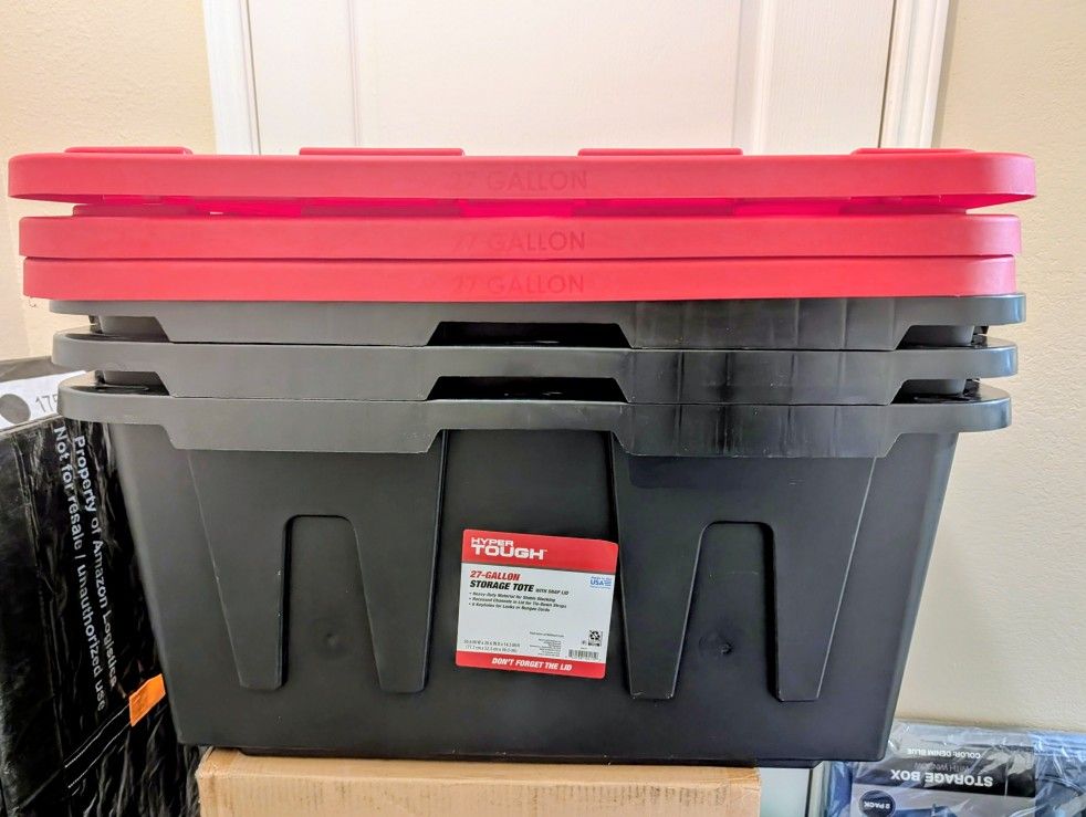 Heavy Duty Plastic Storage Boxes (27 gallons) - set of 3
