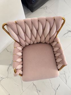 Pink Velvet Nail Tech Chair with Gold Accents – $70