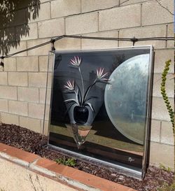 1980s vintage postmodern Jon Gilmore black vase planter 3D shadow box art frame