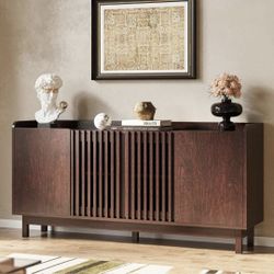 Storage Cabinet, 63" Large Buffet Cabinet With Shelves And Grille Doors, Mid Century Sideboard 🌱