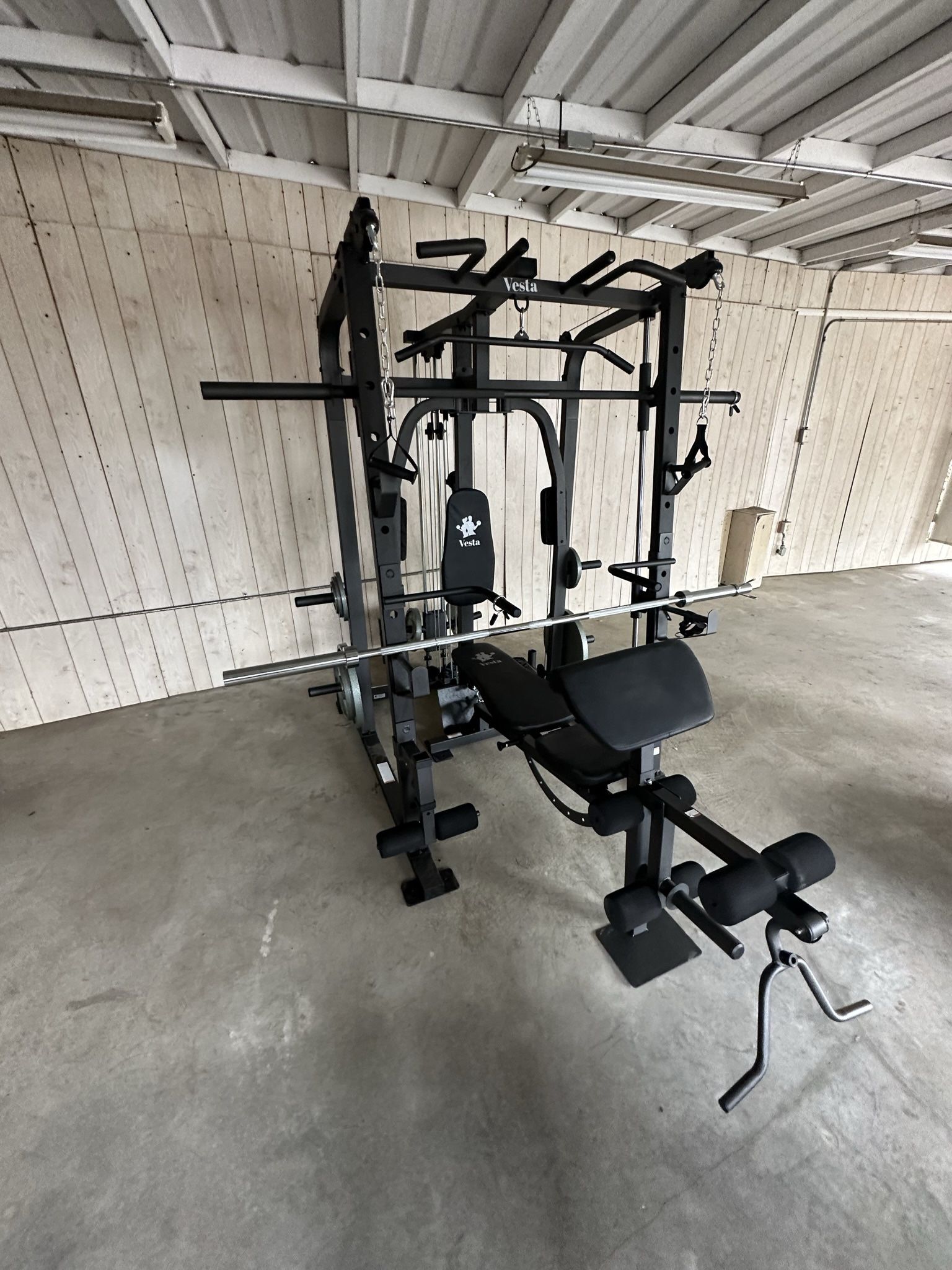 Squat Rack Weider Pro 245 Weight Bench Vesta Fitness Smith Machine 1001  W/Bench Attachment 245lb Cast