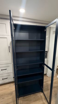 Tall Navy Blue Storage Cabinet with Shelves
