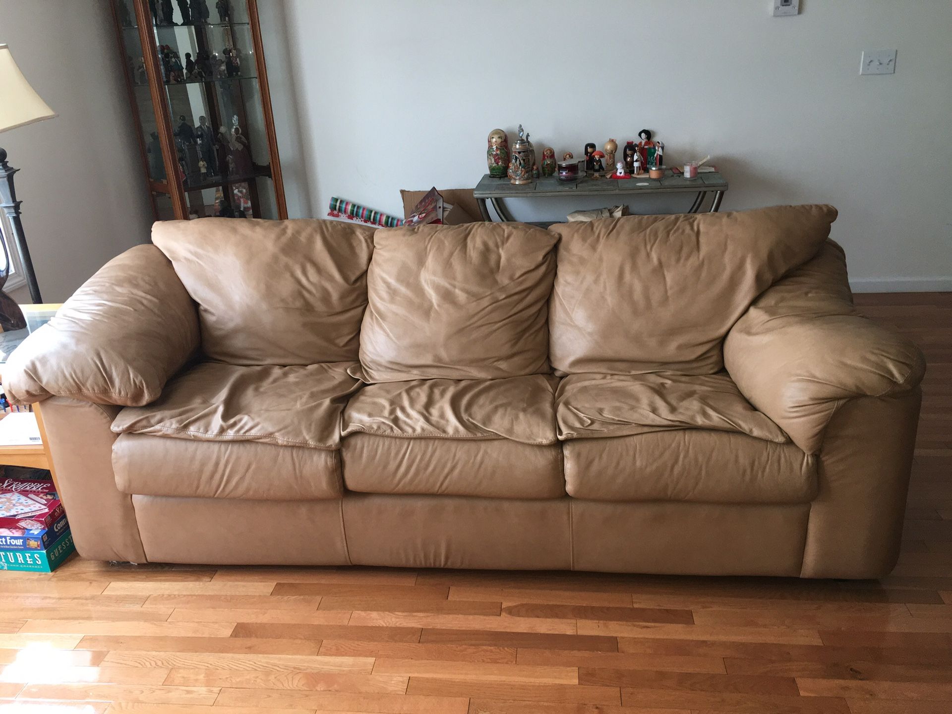 Beige Leather Sleeper Sofa and Rocker Recliner - Price Reduced to Sell