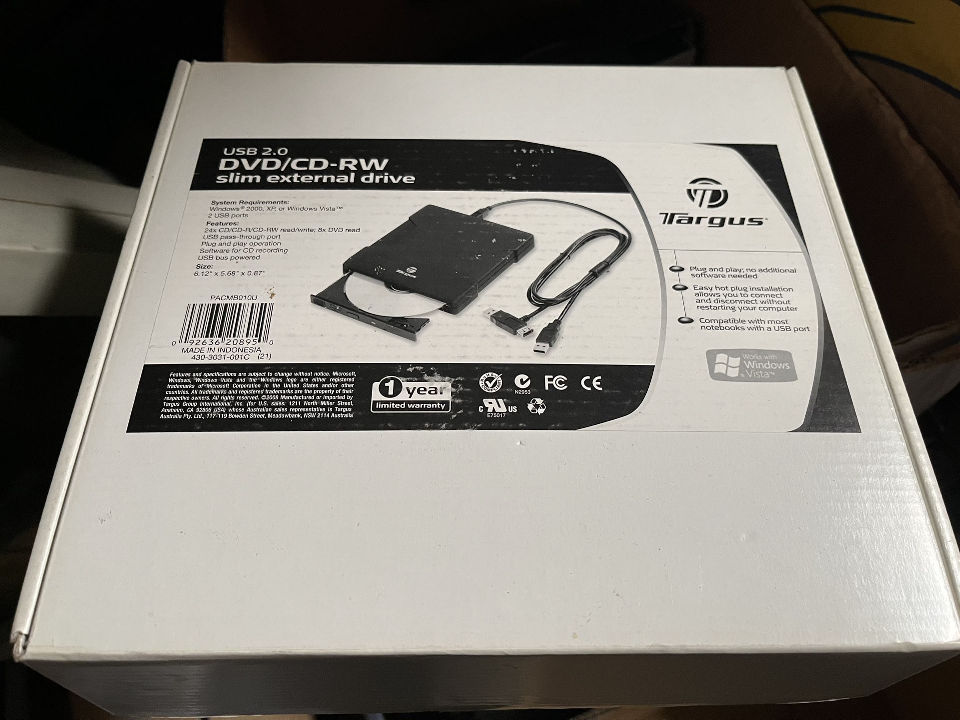 New Targus Slim External DVD/CD-RW