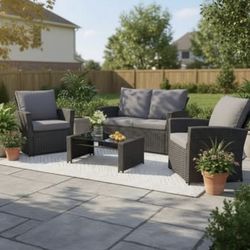 4 Piece Outdoor Patio Furniture Set,Wicker Conversation Sets Outdoor