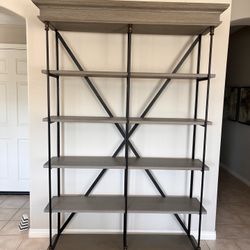 Restoration Hardware Parisian Cornice Double Shelf Unit - Weathered Gray Oak