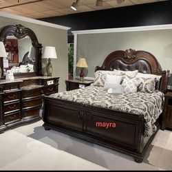 Dark Cherry King&Queen Upholstered Sleigh Bed Frame Cama 