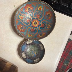  vintage Bow hand-painted brass and enamel