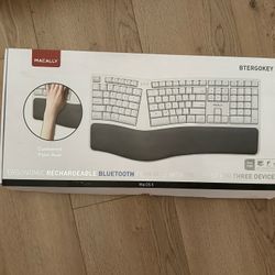 In Box-brand New- MACALLY BTERGOKEY MACALLY Cushioned Palm Rest MADE FOR ERGONOMIC RECHARGEABLE BLUETOOTH KEYBOARD WITH PALY PEST FOR THREE DEVICES Ma