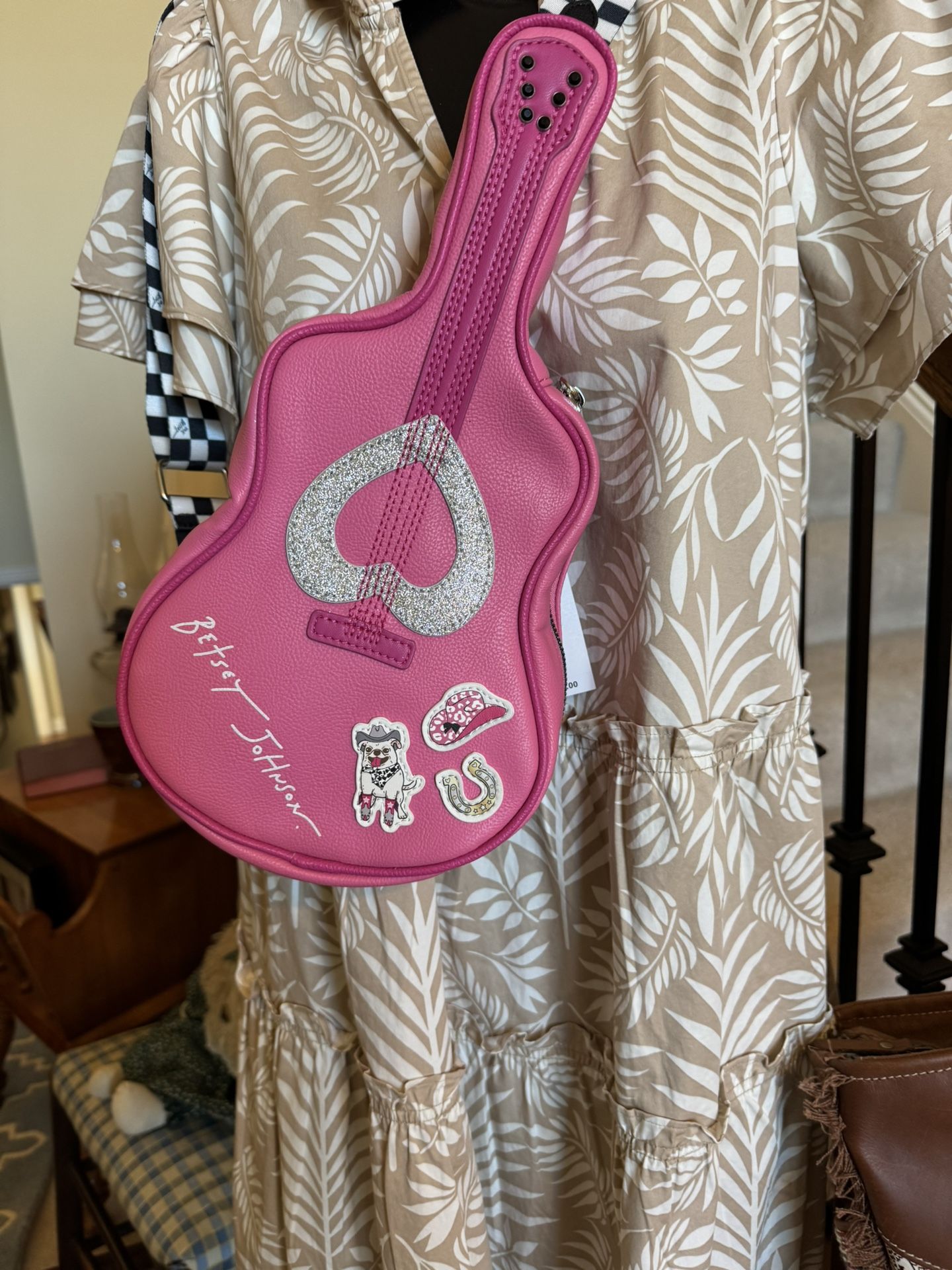 NEW Betsey Johnson Pink Rockstar Western XO Rock Guitar Crossbody NWT