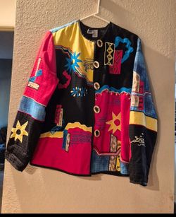 Draper's & Damon's Vintage Abstract Multicolor Embroidered Topper Jacket Womens- Sz Large- $25 - Foothills/Fortuna road