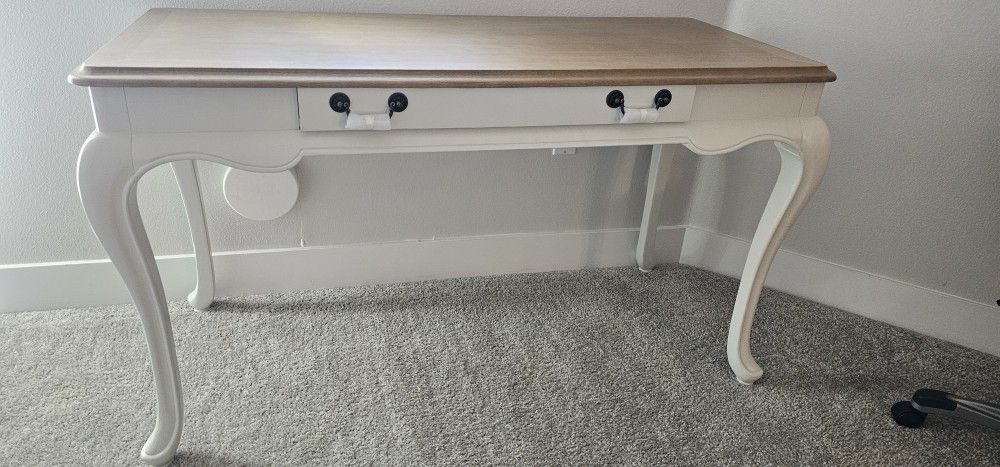New - Provence Ivory Writing Desk with Ash Brown Top 54 in.