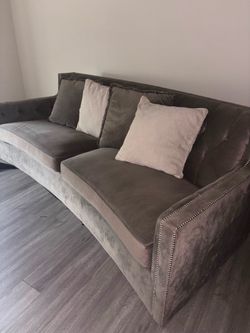 Gray Velvet Sofa with Nailhead Trim