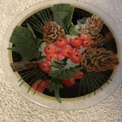 Peggy Karr Fused Glass 8.5” Pine Cone and Berry Bowl