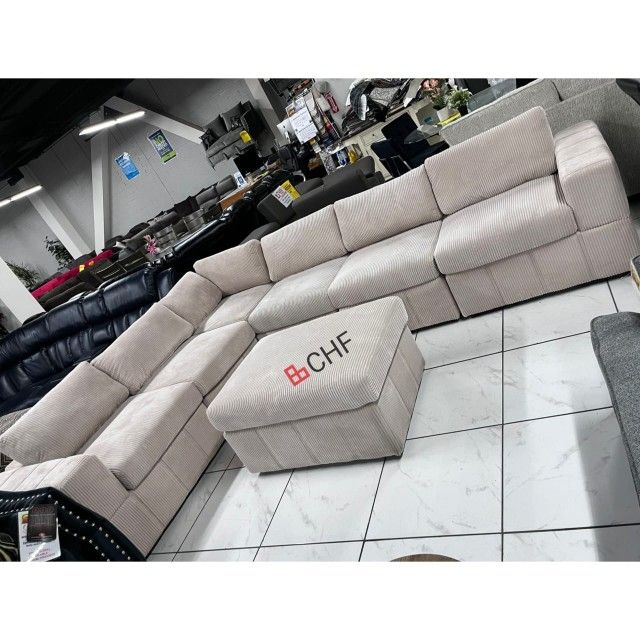 Beige Corduroy Living Room Modular Sectional Sofa - June Sale