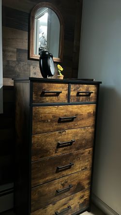 Rustic Modern Wood Dresser & Minimalist Metal Garment Rack with Shelf