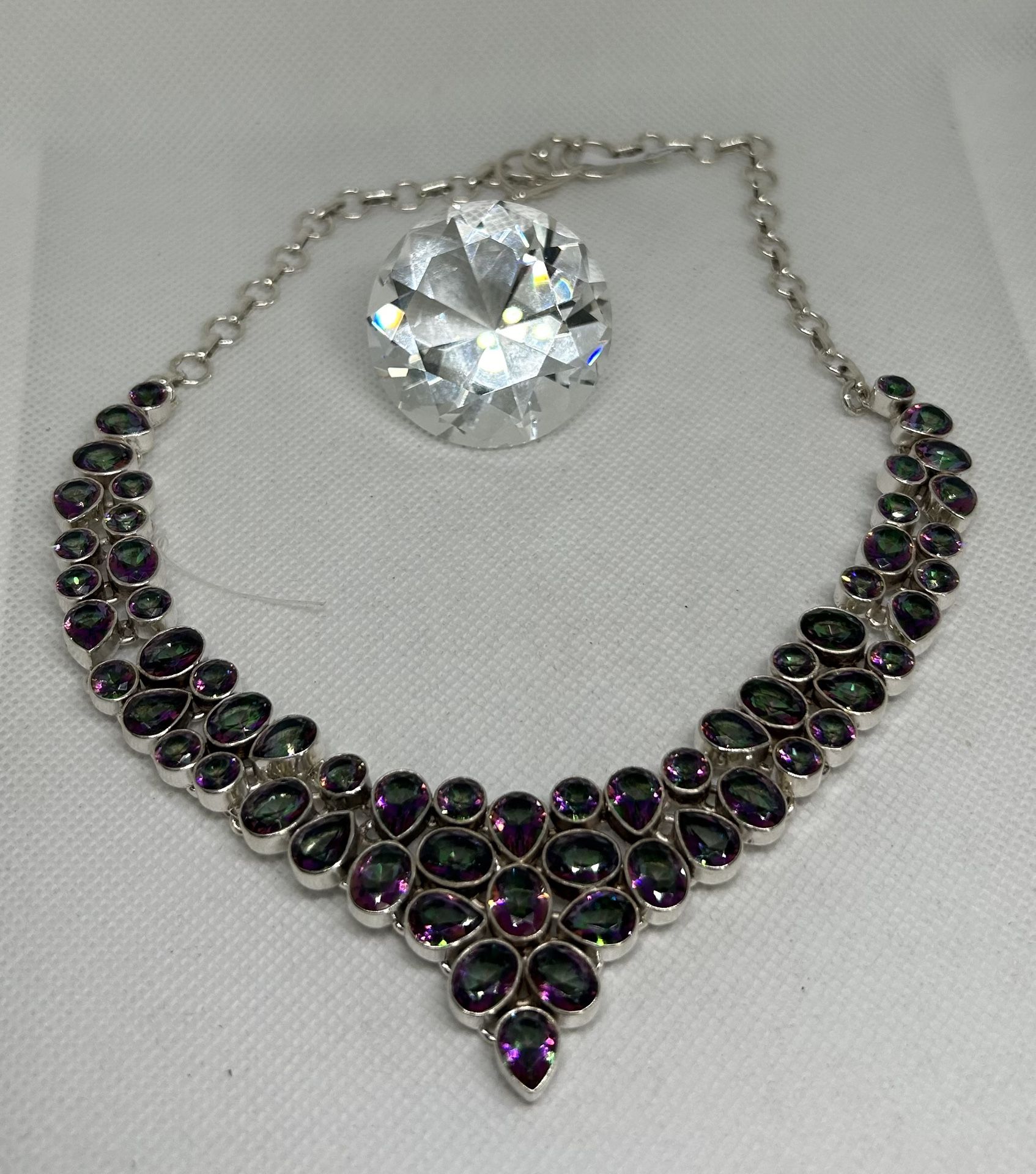 Mystic Topaz Gemstone Silver Necklace 