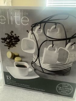 Gibson Elite Porcelain Espresso Set with Metal Rack 13 pieces #espresso #coffee New in the box