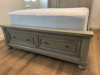 Ashley Sleigh Bed and Mattress by Sterns & Foster