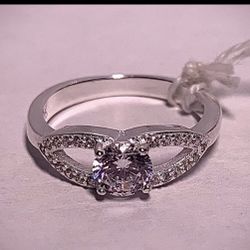 Real 925 Sterling Silver White Sapphire Wedding Ring Size 7