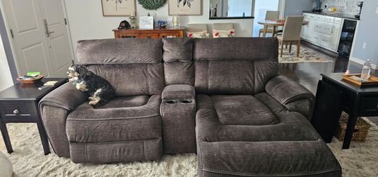 Gray Fabric Reclining Sectional Sofa with Chaise