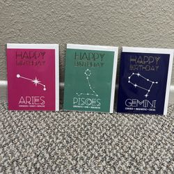 3 New Zodiac Birthday Cards - Aries, Pisces, Gemini