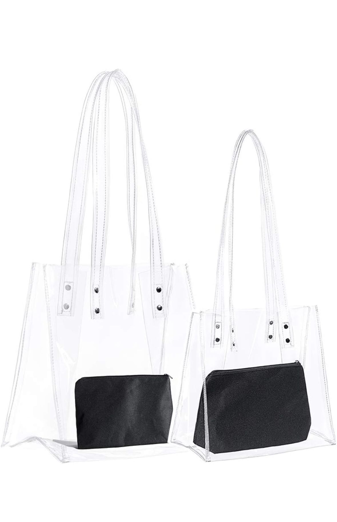 2 heavy duty clear tote bag and 2 black purses