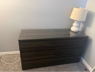 Dark Wood 6-Drawer Dresser with Glass Top – Great Condition