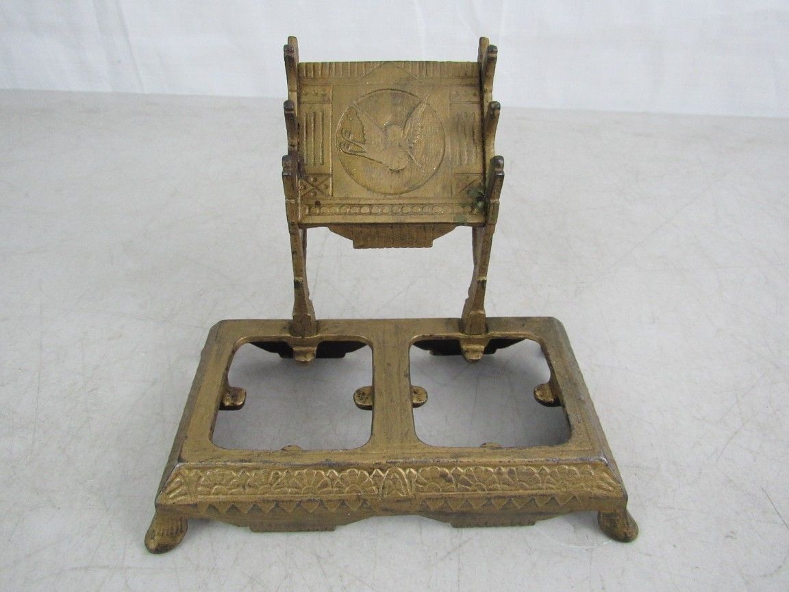 Eastlake Victorian Ornate Cast Iron Dual Inkwell Stand