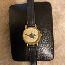 Vintage Gold Tea Kettle Watch With Black Band