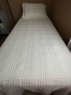 Twin XL mattress, frame, sheets, and comforter