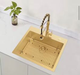 Glacier Bay 30 in. Drop-In Single Bowl 18-Gauge Gold Stainless Steel Kitchen Sink with Spring Neck Faucet
