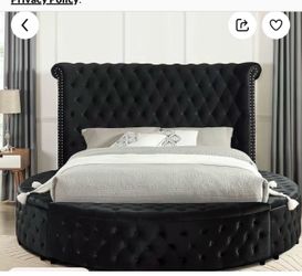 King size Black velvet bed