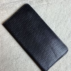 Genuine Leather Long Bifold Wallet Zip Coin Pocket Card Holder Black