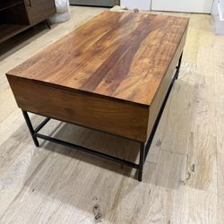 Wood and metal lift top coffee table with storage