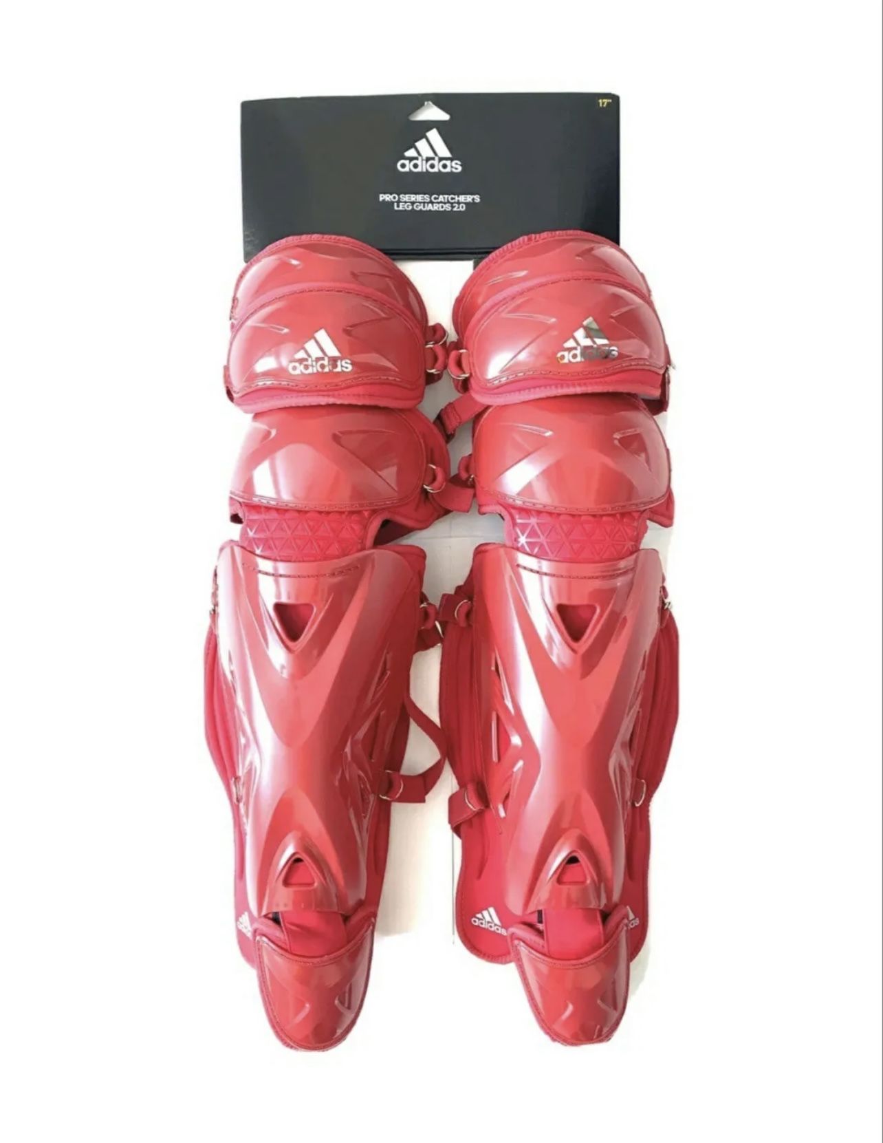 Adidas Pro Series S98306 17” Baseball Catchers Leg Guards 2.0 Triple Knee Red
