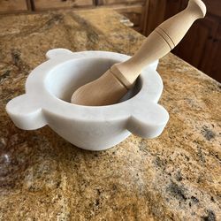 Williams Sonoma Marble and Wood Mortar and Pestle