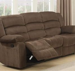 comfortable brown Suede Reclining Sofa y otro -