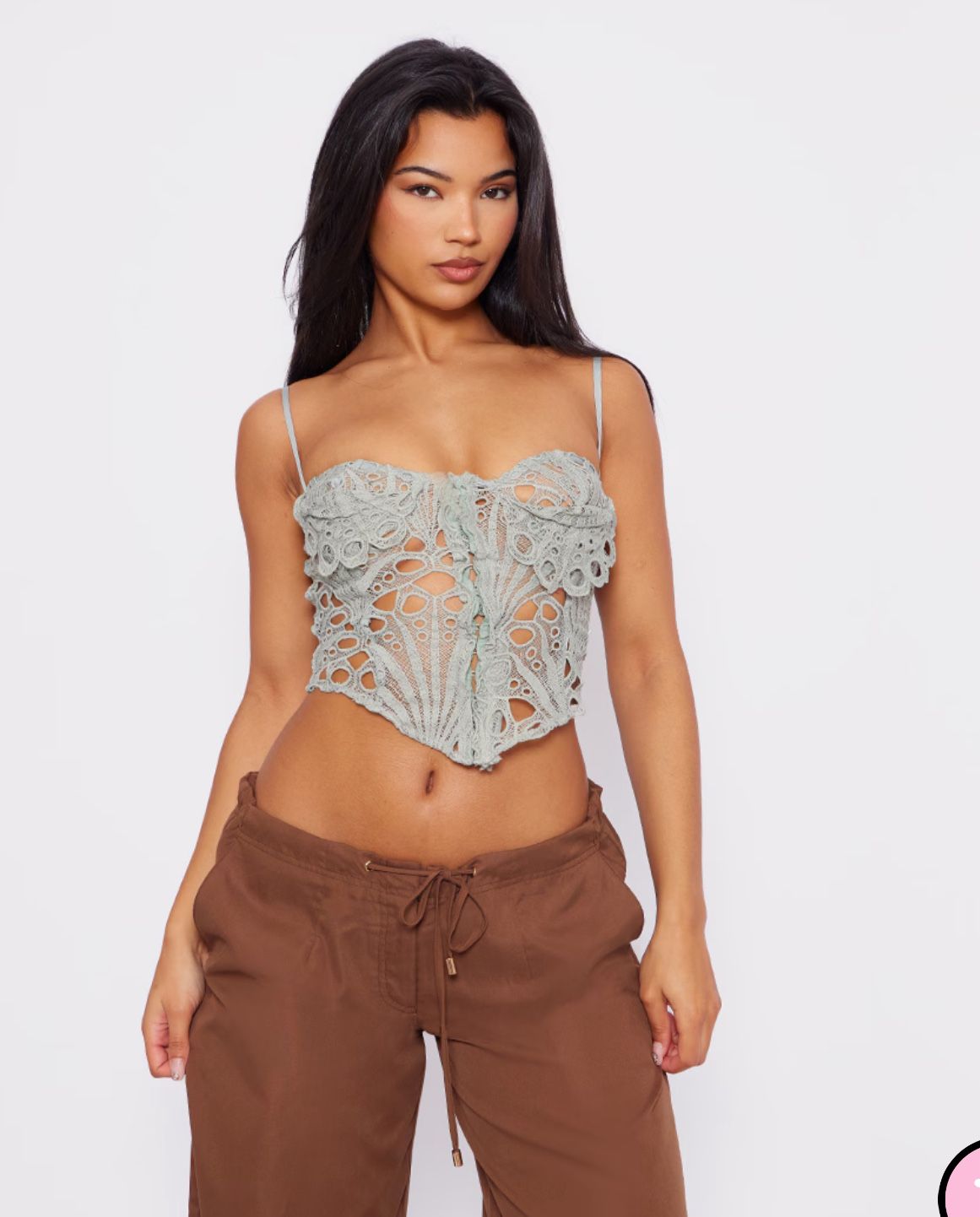 SAGE GREEN CUT OUT LACE HOOK AND EYE CORSET