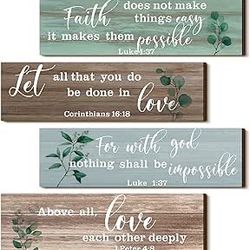 4 Pieces Bible Verses Wall Decor Psalms Scripture Wooden Christian Sign Rustic Wall Art Prayer Decorations for Home (Retro)