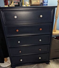 2 twin beds + dresser. Navy Blue
