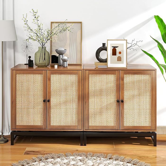 Set Of 2 -Brown Rattan 2-Door Storage Cabinet w/ Adjustable Shelf [NEW IN BOX] **Retails For $500+