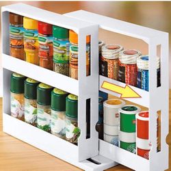 2 Tier Rack Pull Out Kitchen Storage Rack Seasoning Jars Organizer Kitchen Cabinet Cupboard Seasoning Storage Box