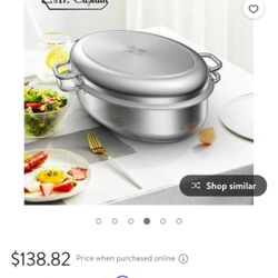 Mr Captain Roasting Pan with Rack and Lid 12 Quart,18/10 Stainless Steel Multi-Use Oval Turkey Roaster, Induction Compatible Dishwasher/Oven Safe Roas